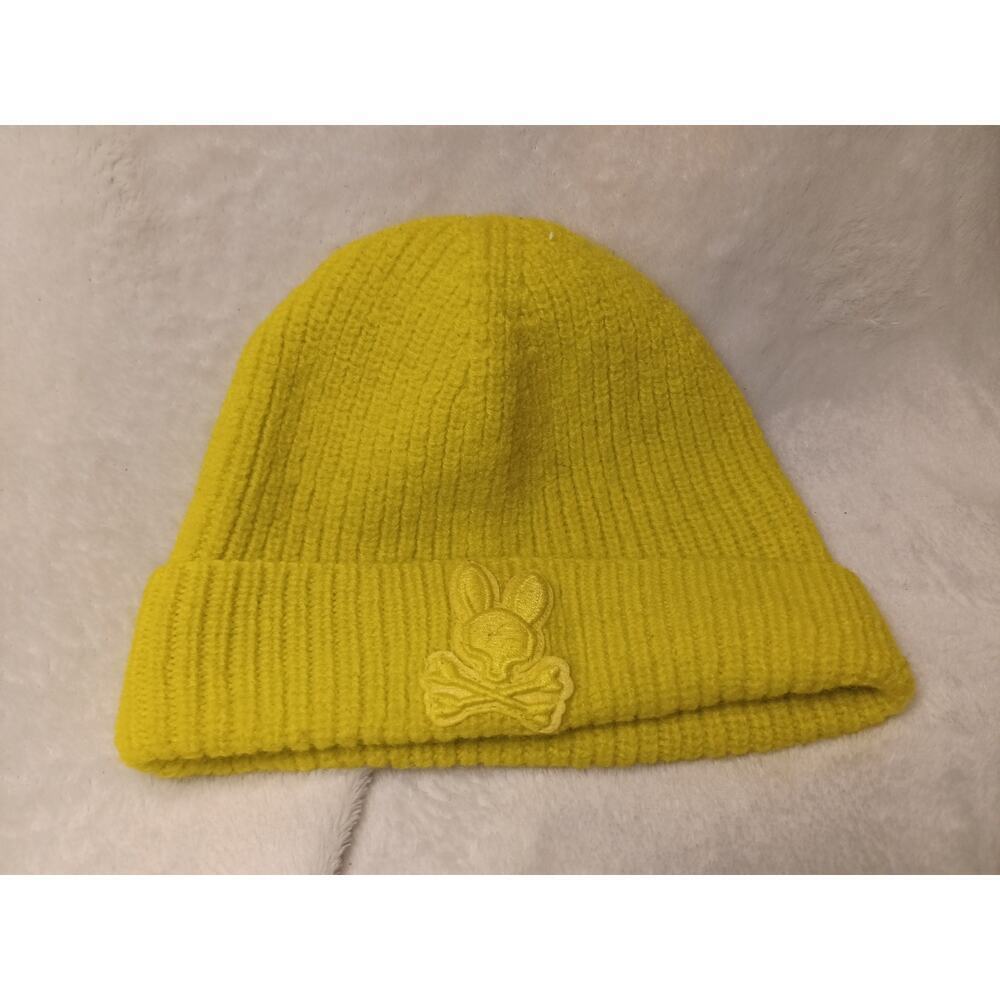 Psycho Bunny Wool Knit Beanie Lime Unisex One Size 100% Wool Logo Hat